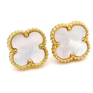 Mother of Pearl Clover Quatrefoil Motif Gold Earrings VCM,6